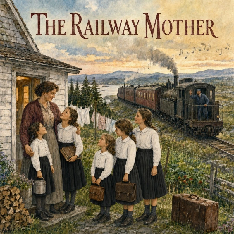 Nostalgic scene with family and steam train